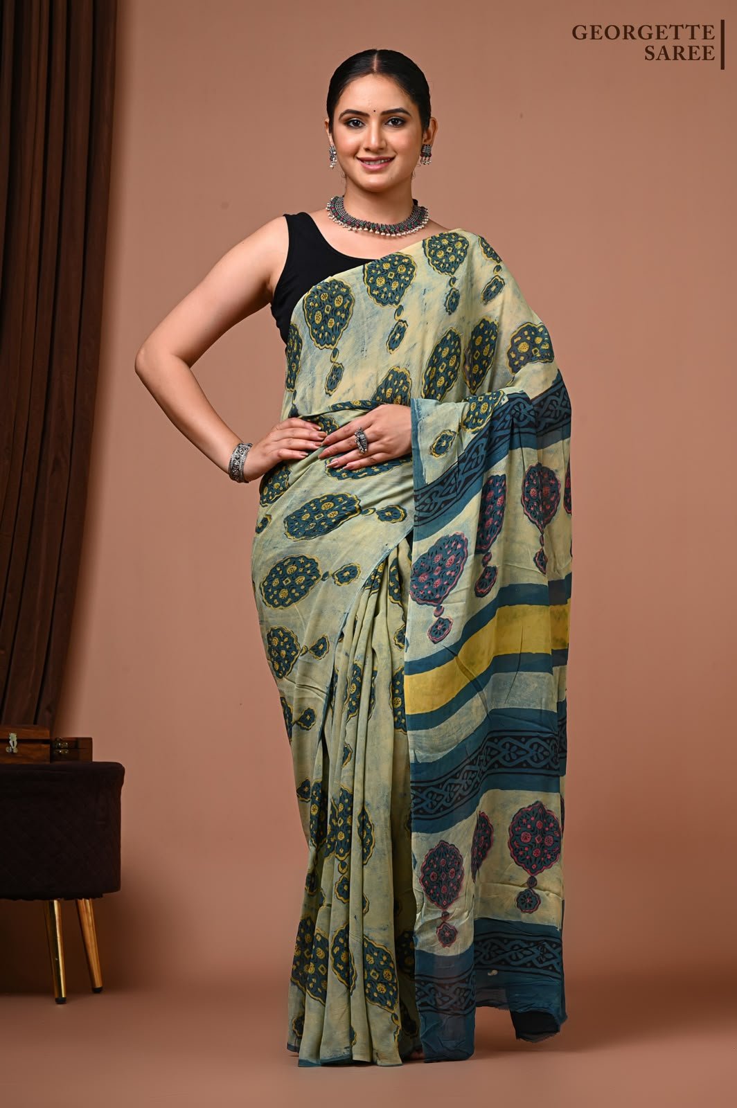 Georgette Hand Block Printed Saree