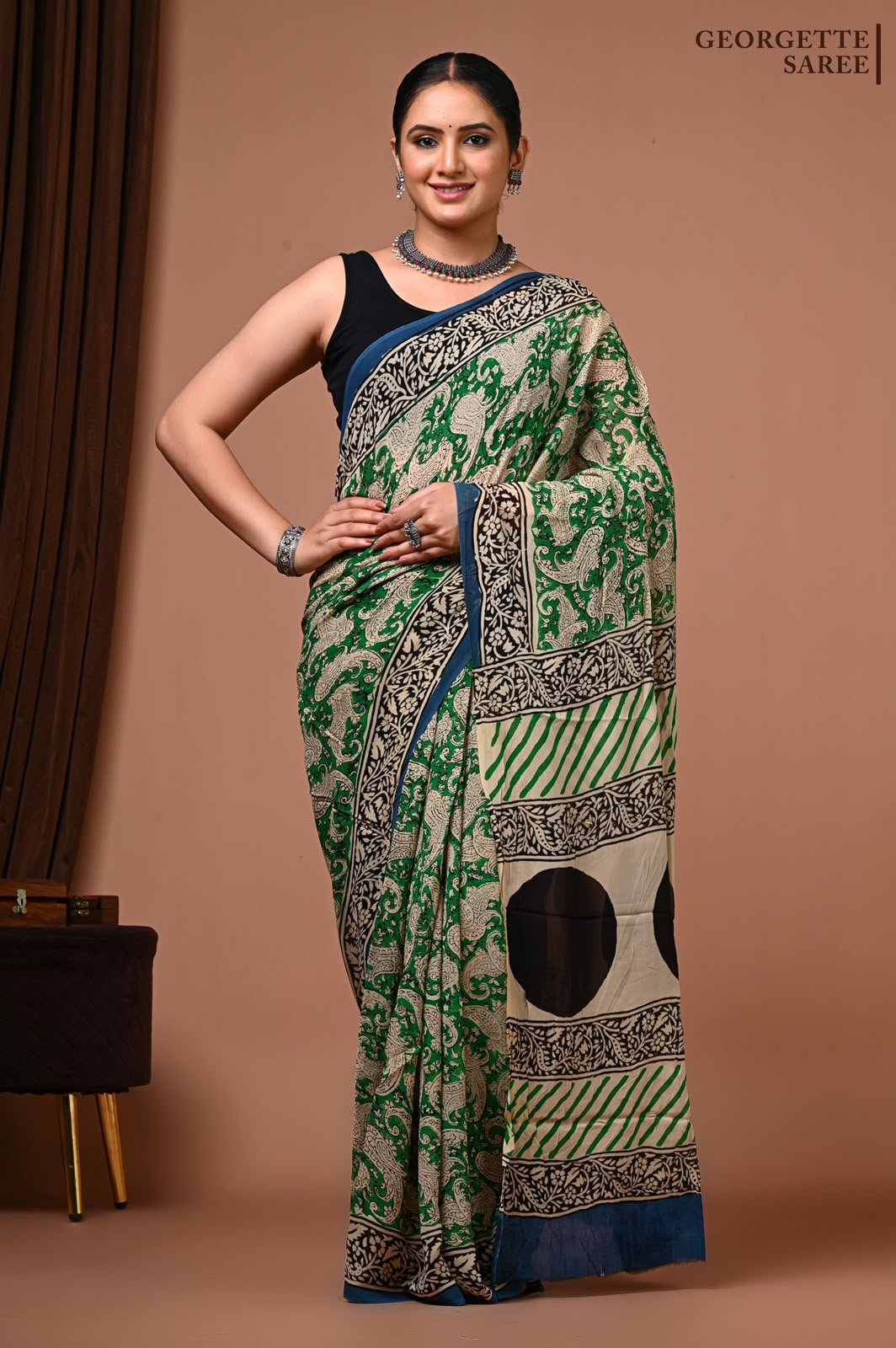 Georgette Hand Block Printed Saree