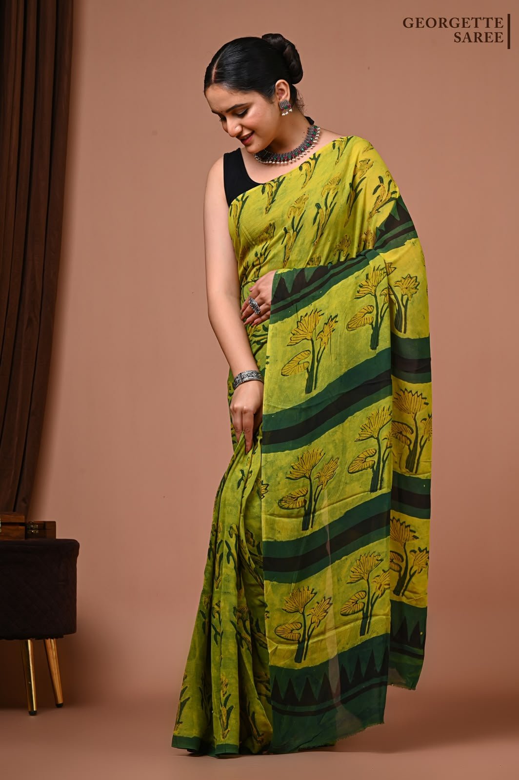 Georgette Hand Block Printed Saree