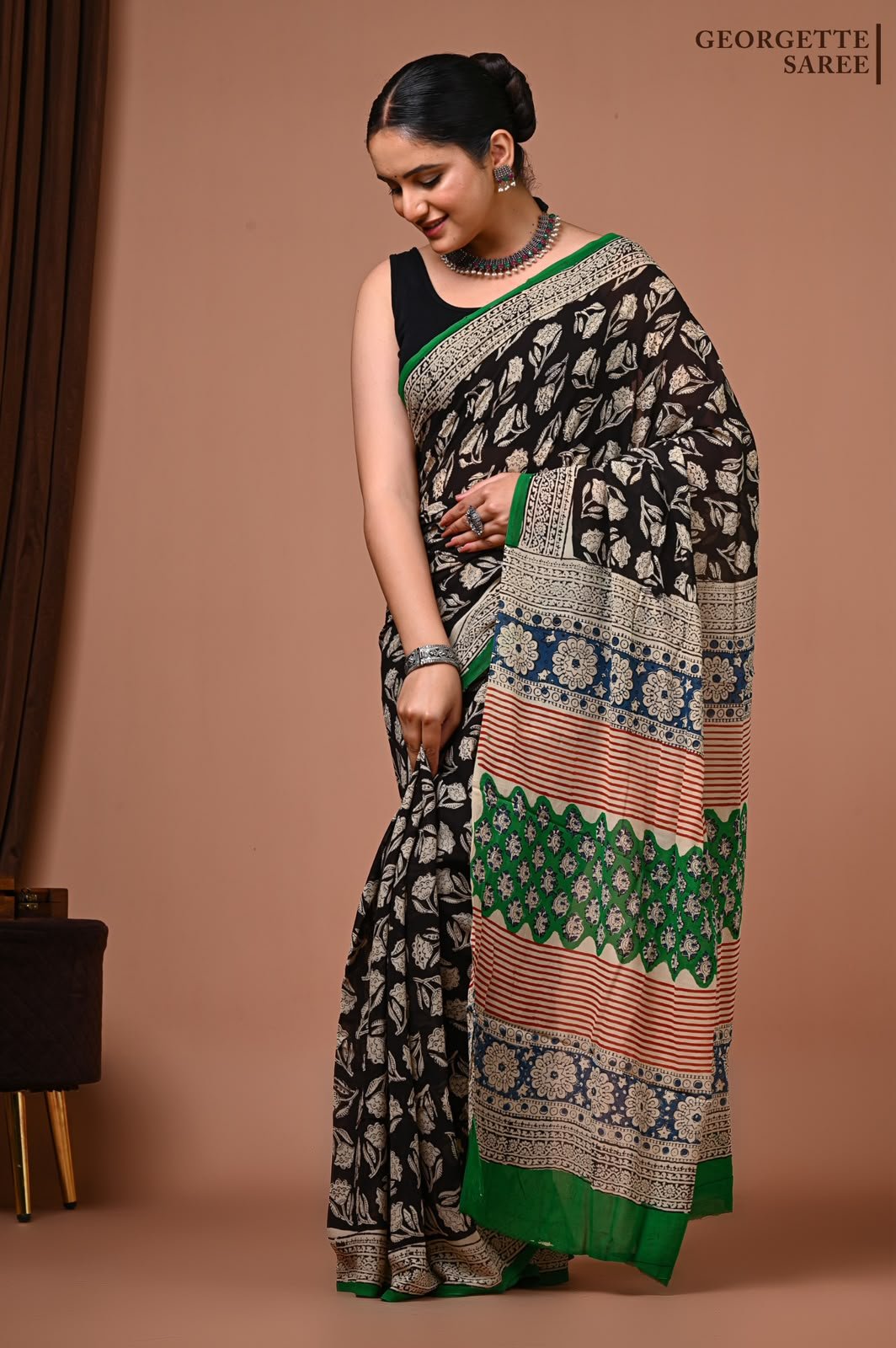 Georgette Hand Block Printed Saree