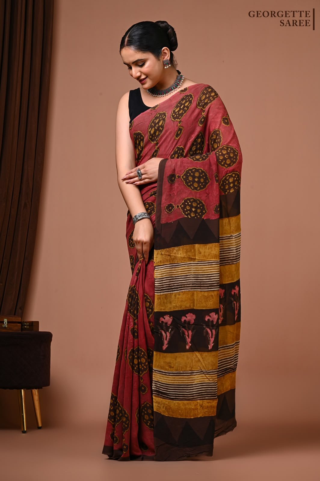 Georgette Hand Block Printed Saree