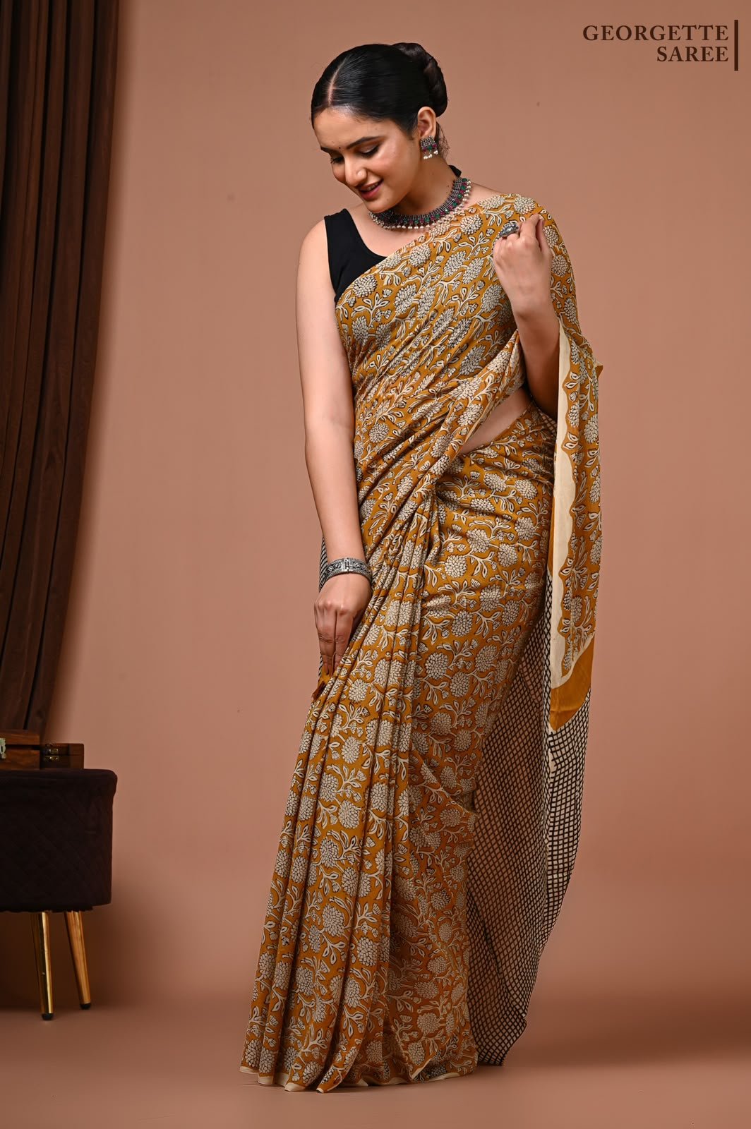 Georgette Hand Block Printed Saree