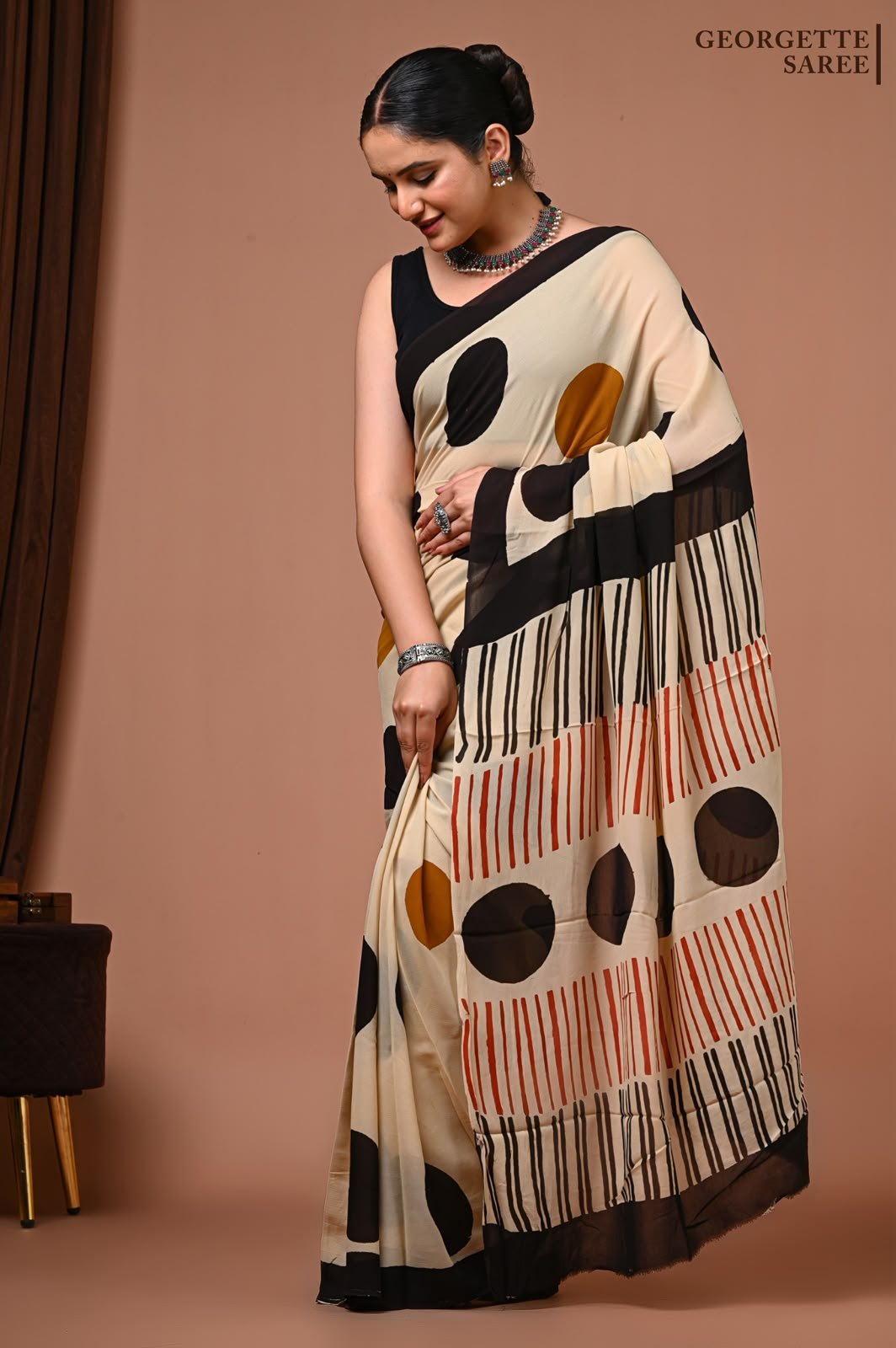 Georgette Hand Block Printed Saree