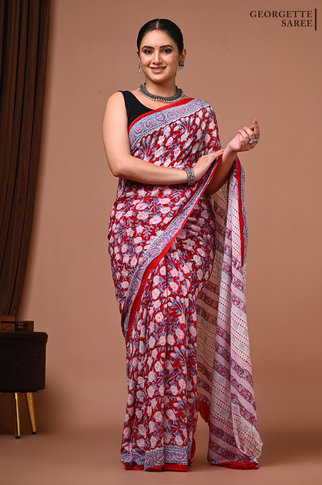 Georgette Hand Block Printed Saree