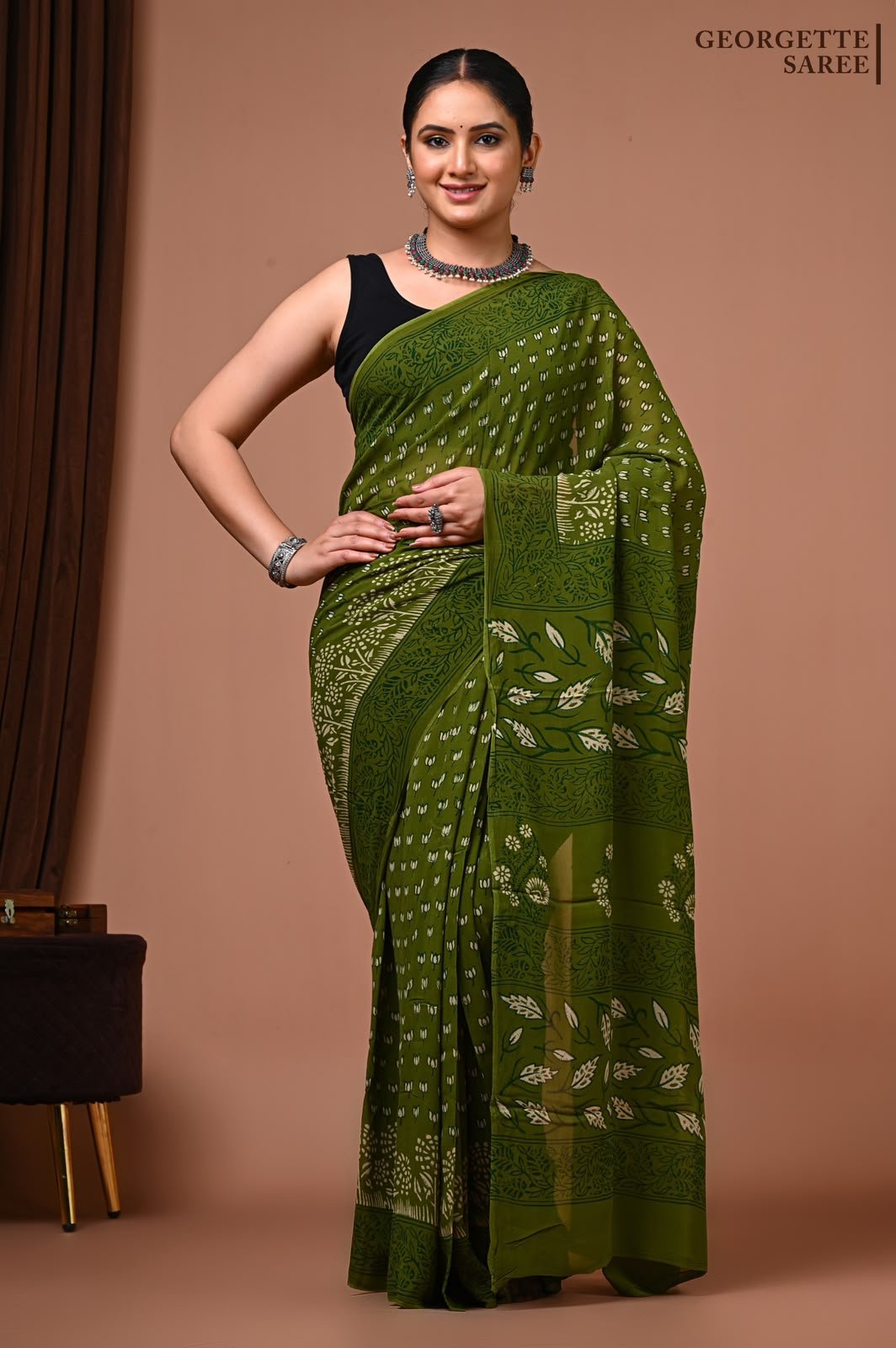 Georgette Hand Block Printed Saree