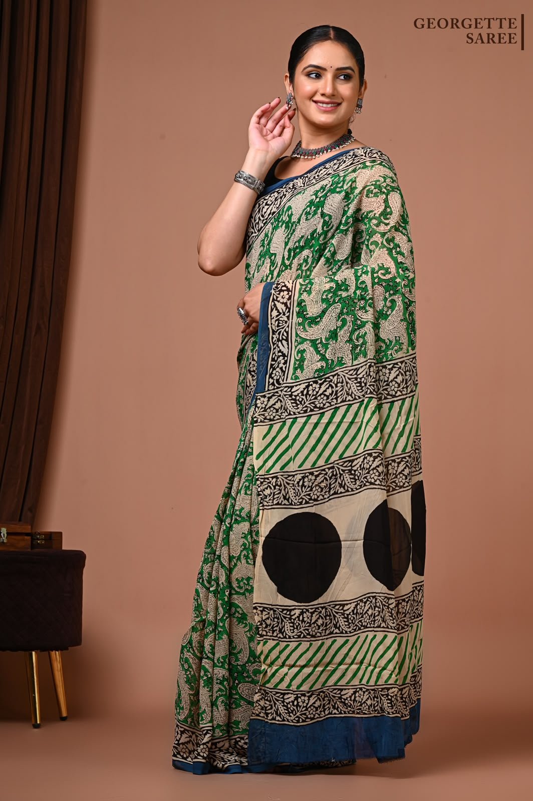 Georgette Hand Block Printed Saree