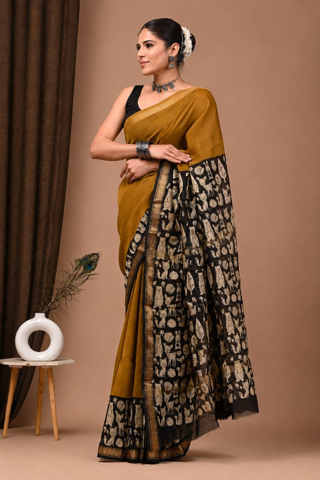 Maheshwari Hand Block Printed Saree