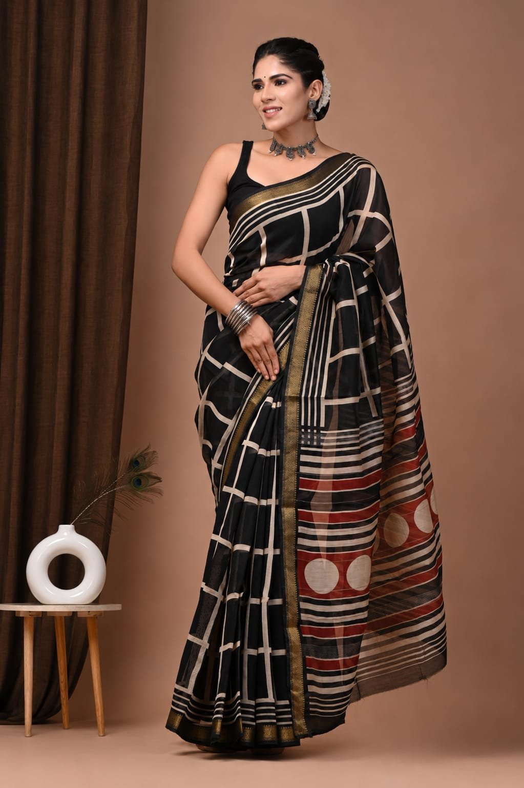Maheshwari Hand Block Printed Saree