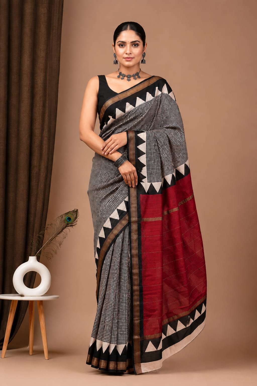 Maheshwari Hand Block Printed Saree