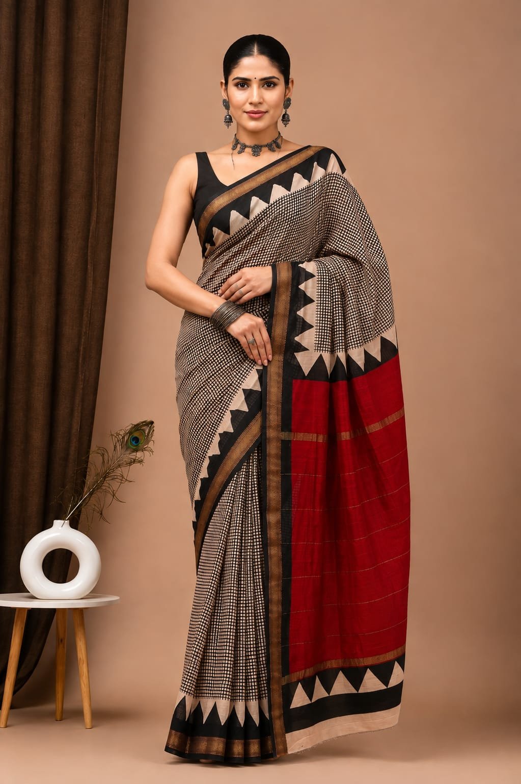 Maheshwari Hand Block Printed Saree
