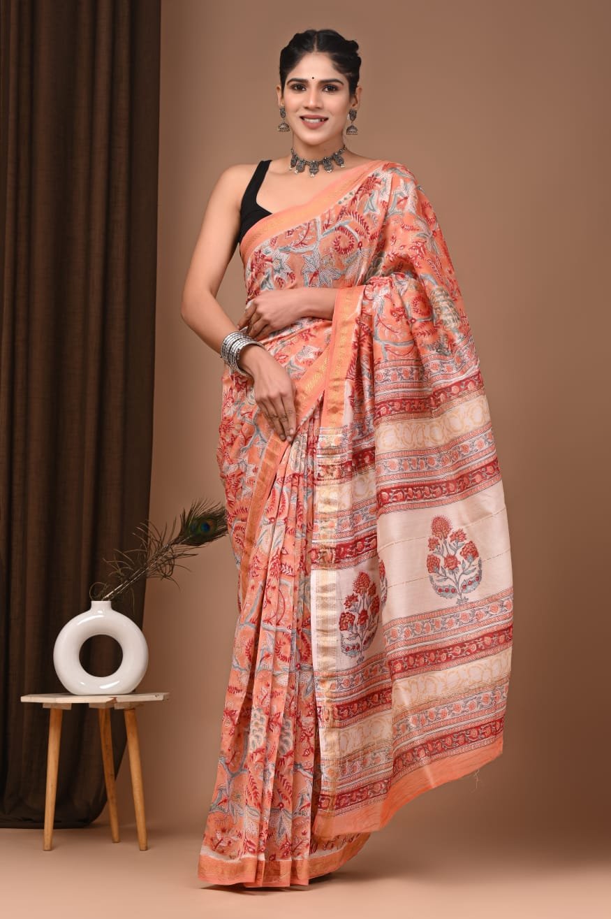 Maheshwari Hand Block Printed Saree