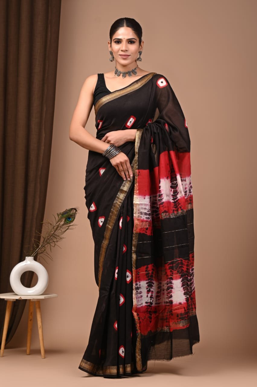 Maheshwari Hand Block Printed Saree