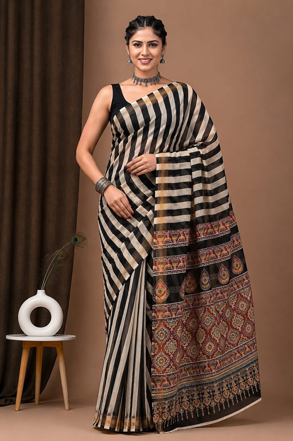 Maheshwari Hand Block Printed Saree