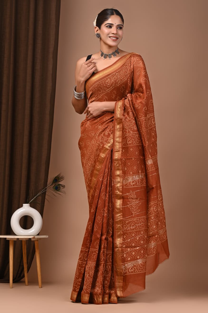 Maheshwari Hand Block Printed Saree