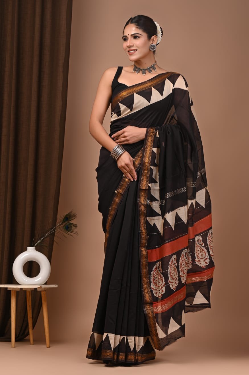 Maheshwari Hand Block Printed Saree