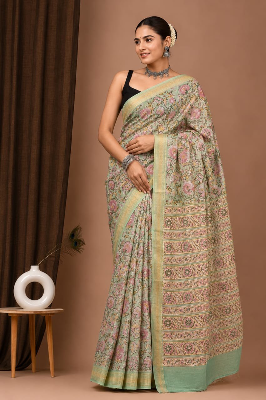 Maheshwari Hand Block Printed Saree