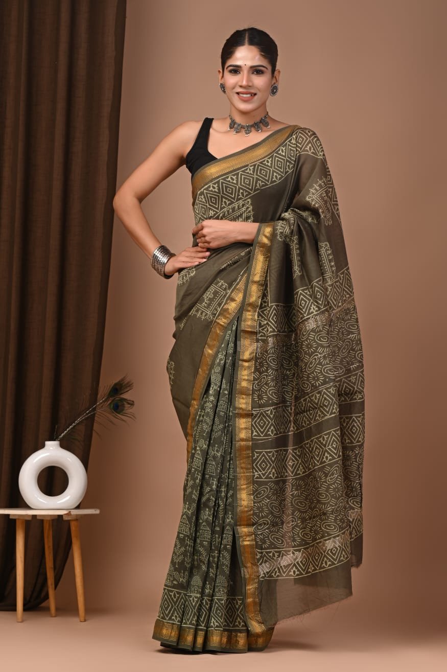 Maheshwari Hand Block Printed Saree