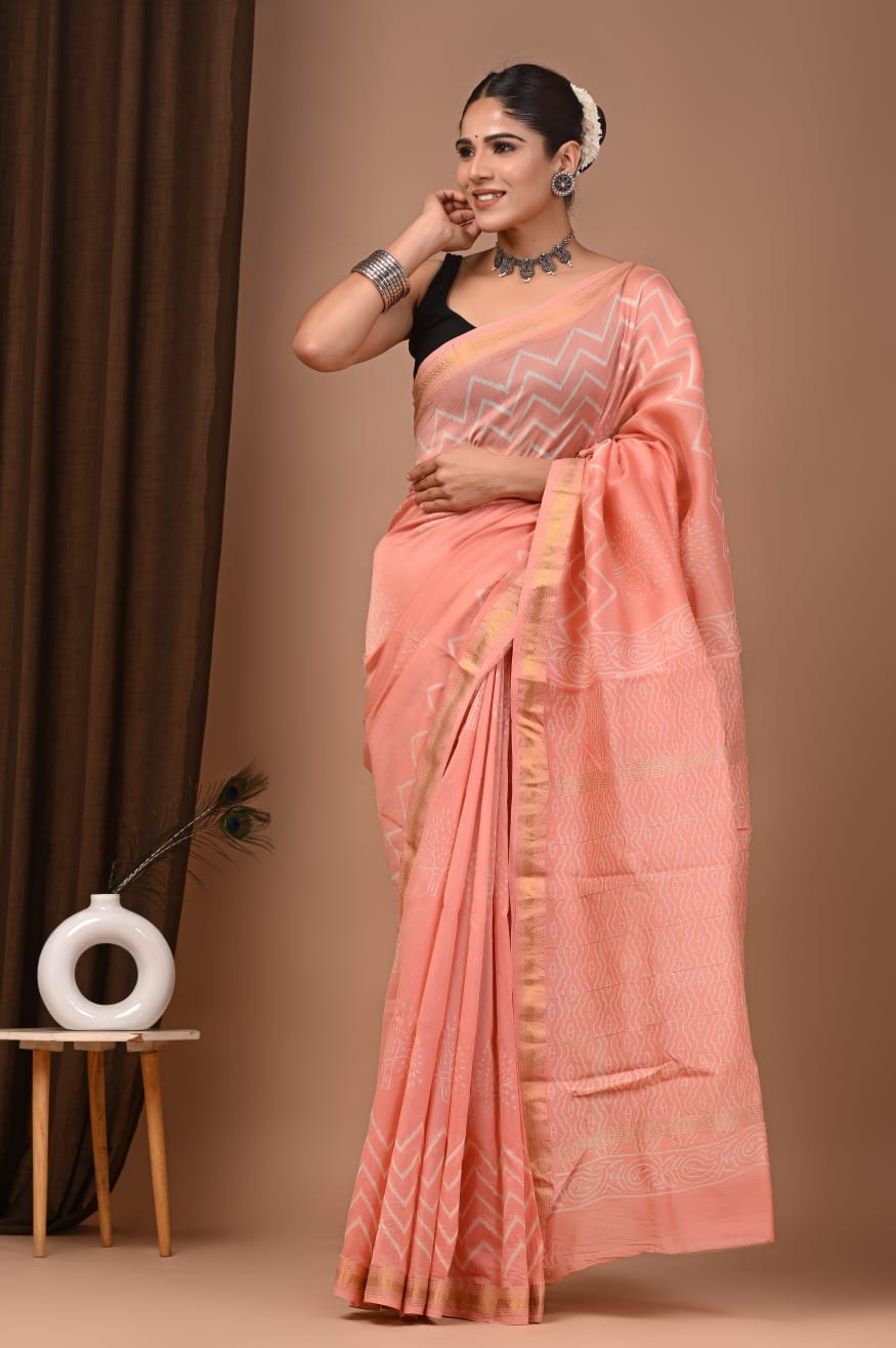 Maheshwari Hand Block Printed Saree