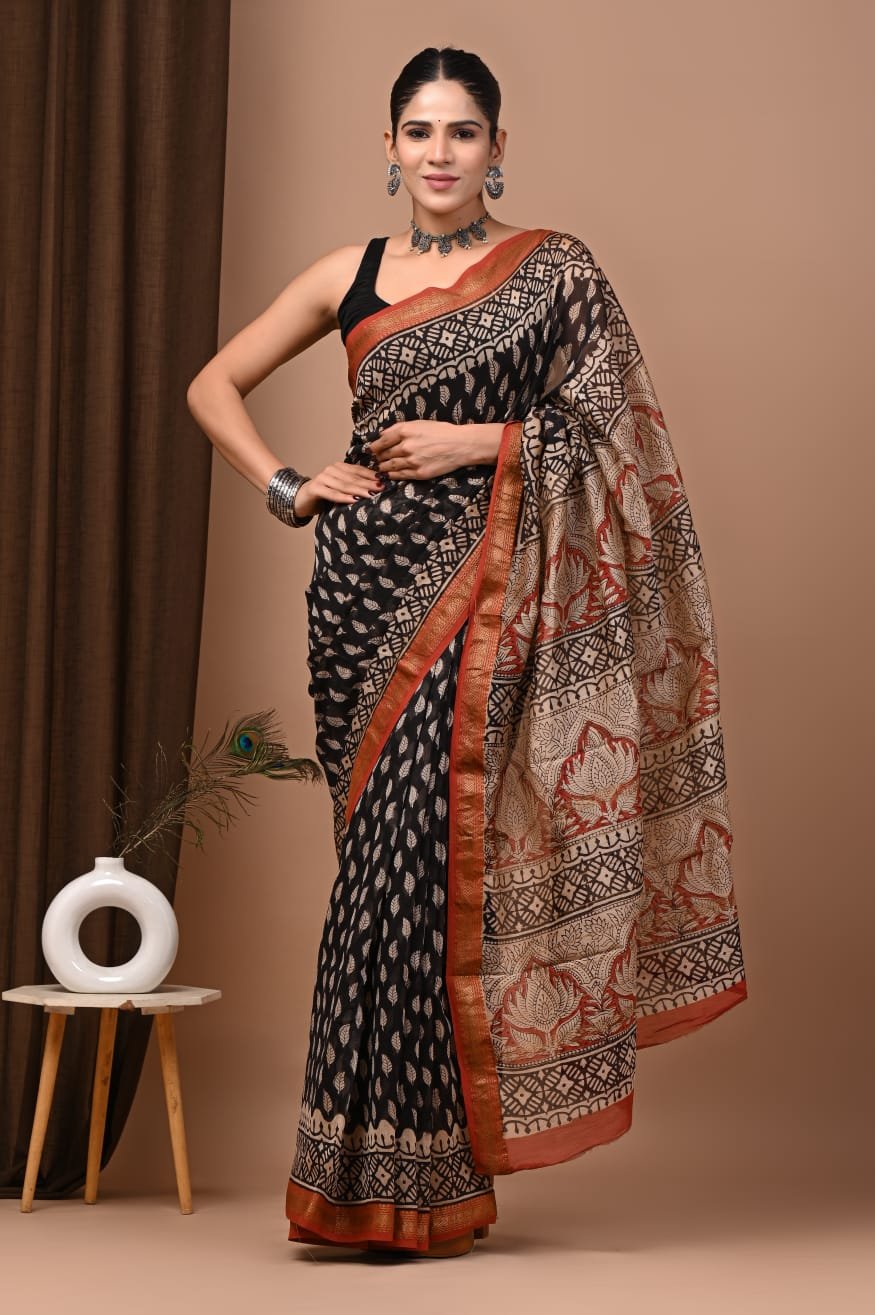 Maheshwari Hand Block Printed Saree