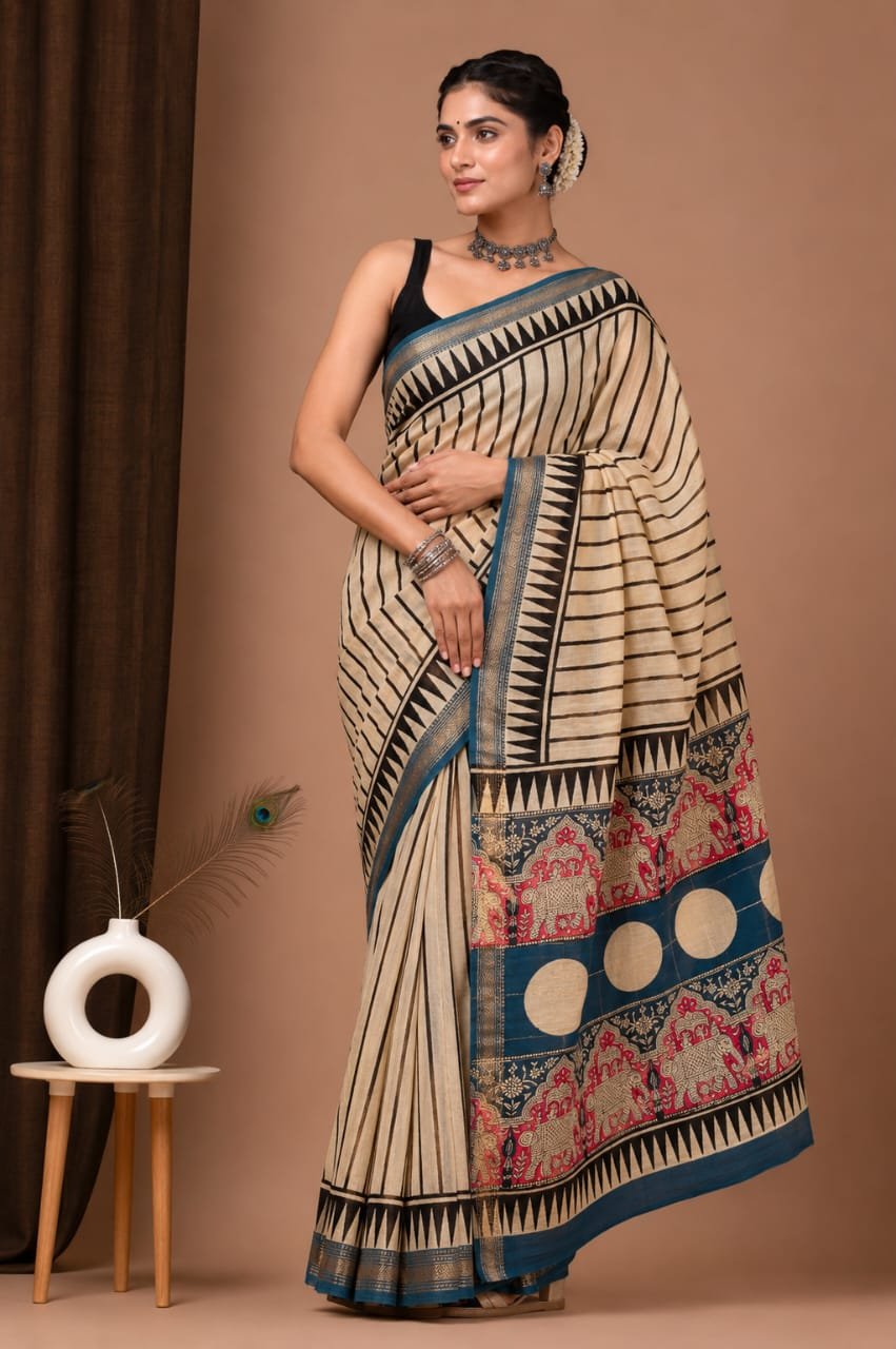 Maheshwari Hand Block Printed Saree