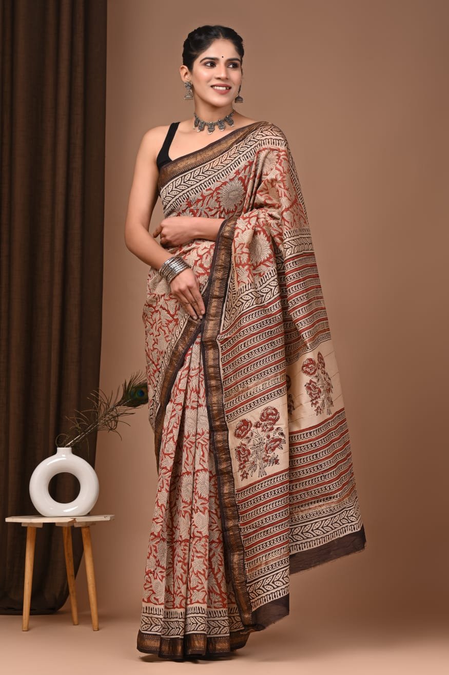 Maheshwari Hand Block Printed Saree