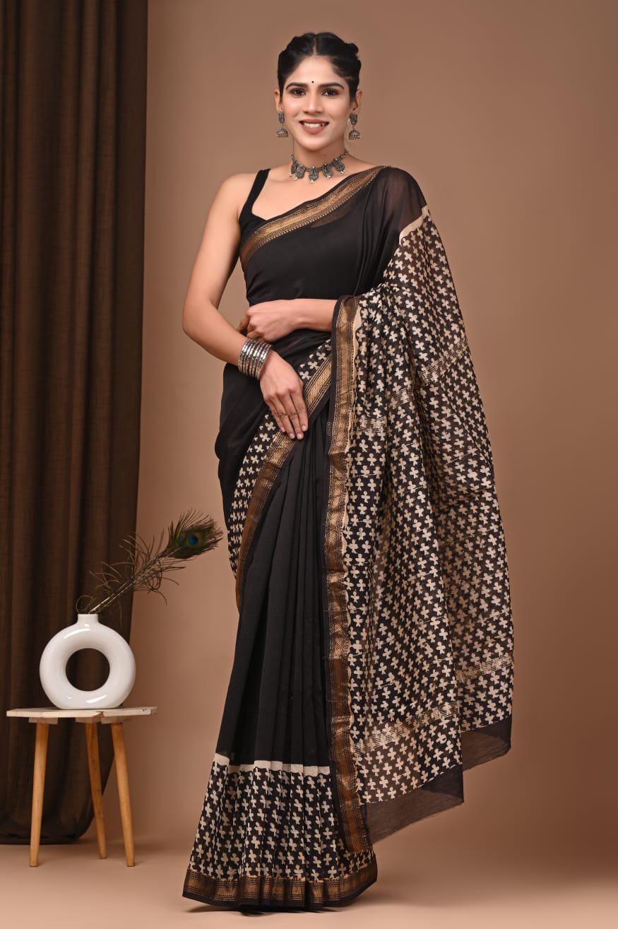 Maheshwari Hand Block Printed Saree