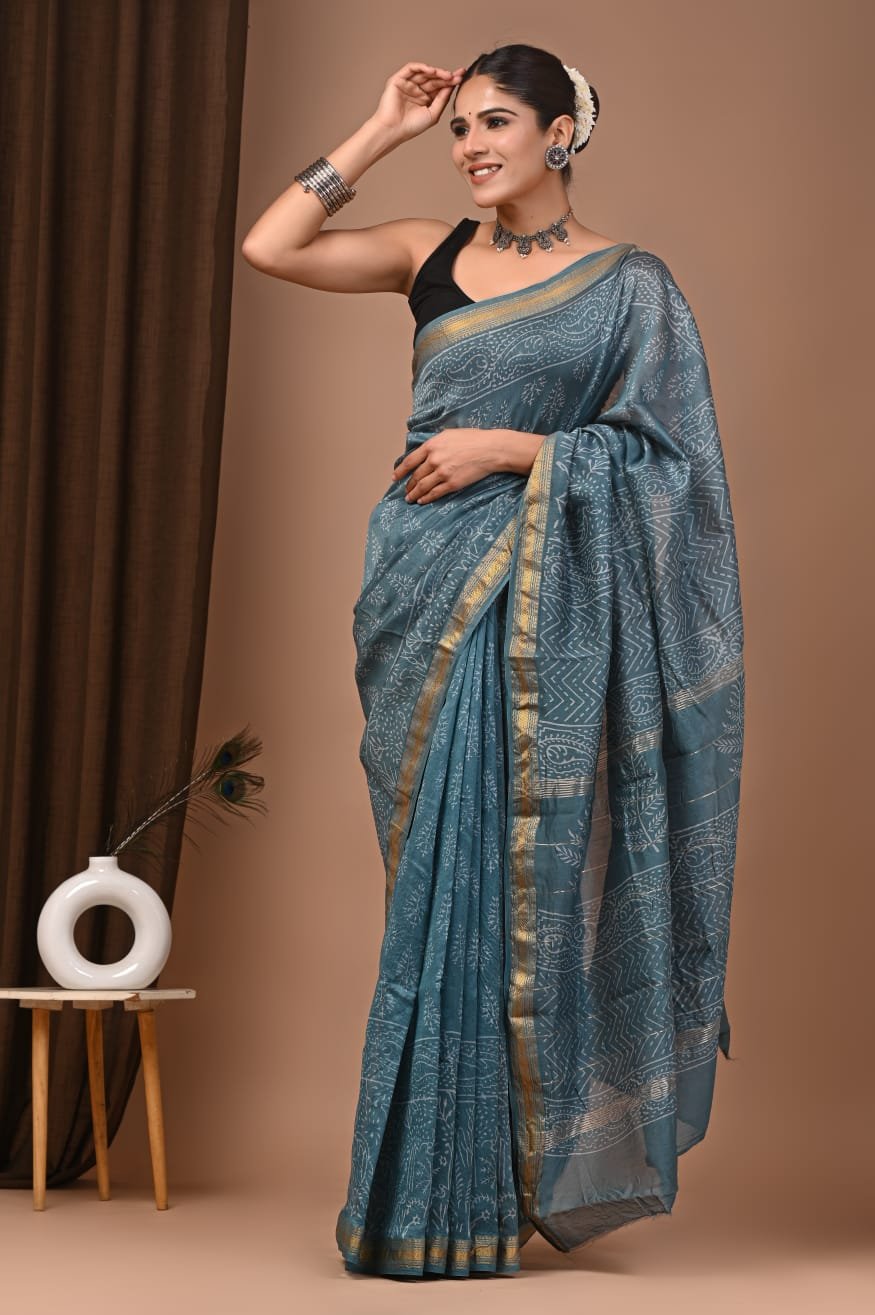 Maheshwari Hand Block Printed Saree