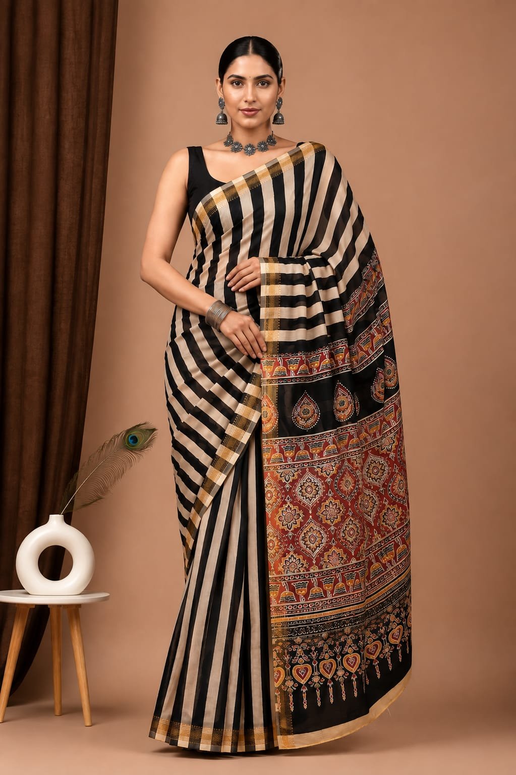 Maheshwari Hand Block Printed Saree