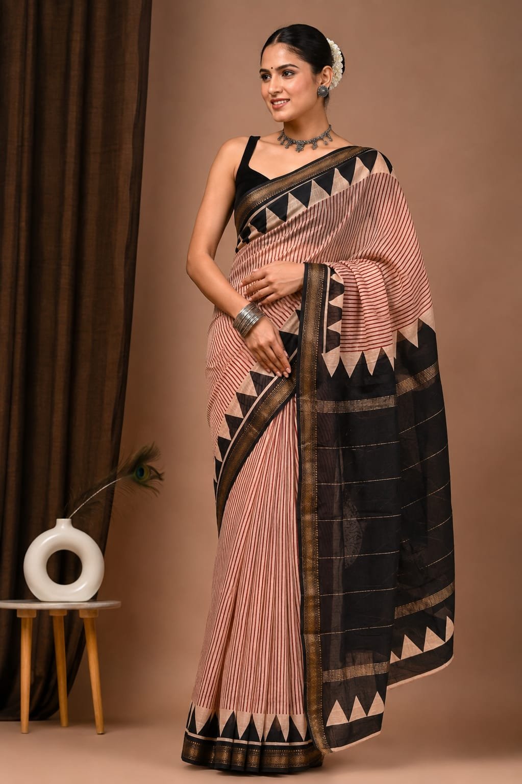Maheshwari Hand Block Printed Saree