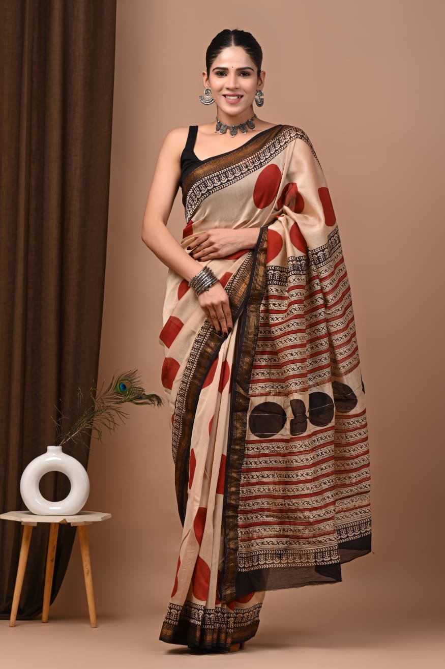 Maheshwari Hand Block Printed Saree