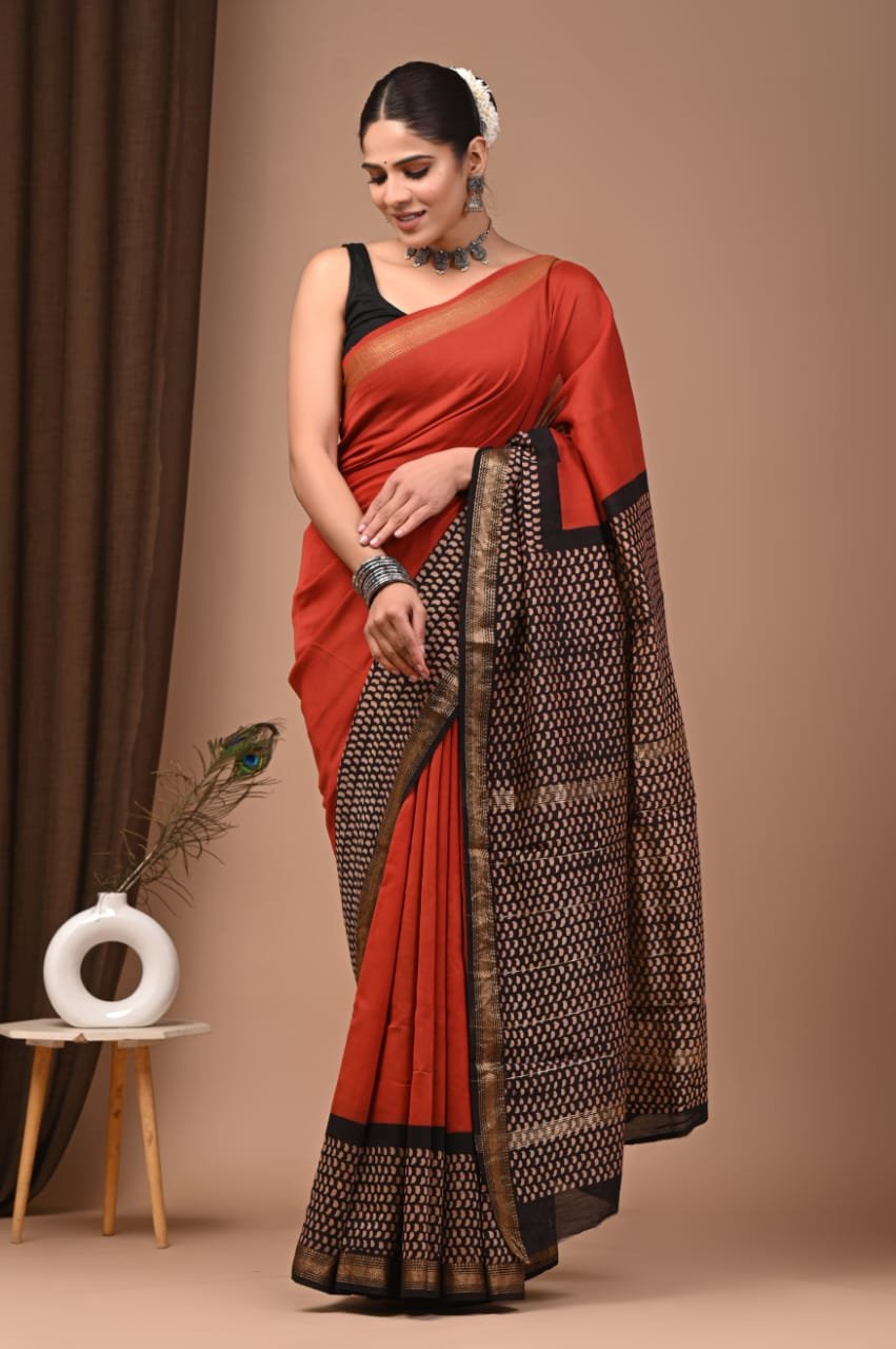Maheshwari Hand Block Printed Saree