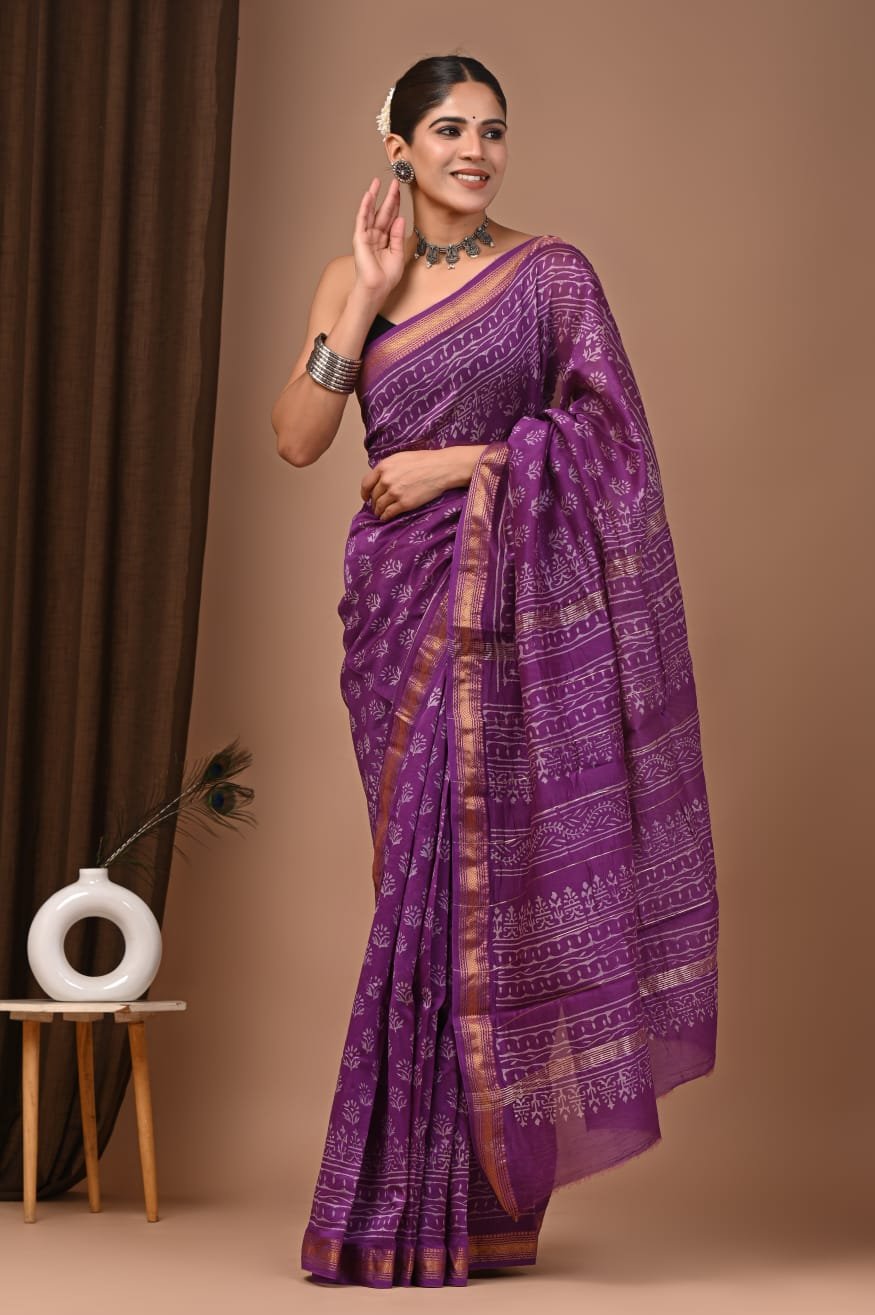 Maheshwari Hand Block Printed Saree
