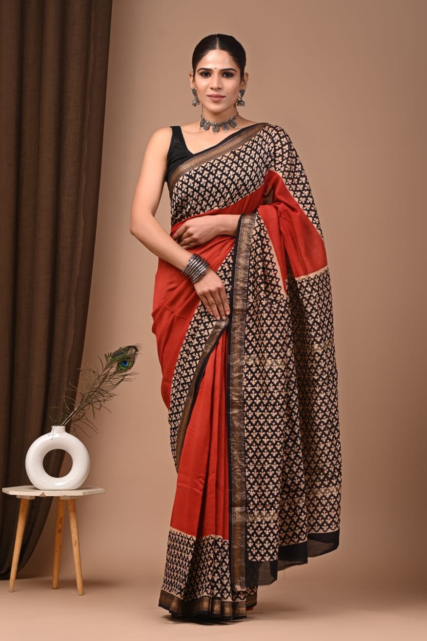 Maheshwari Hand Block Printed Saree