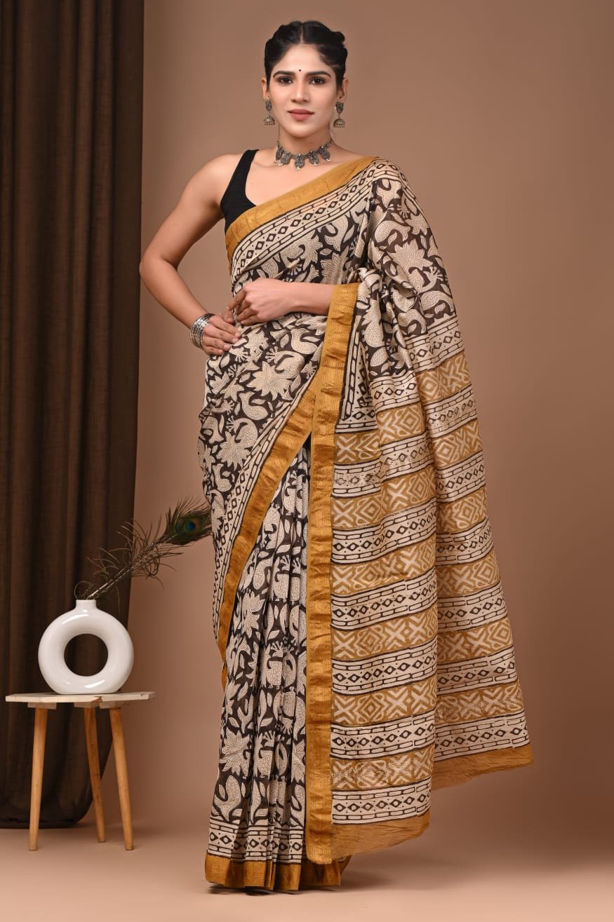 Maheshwari Hand Block Printed Saree