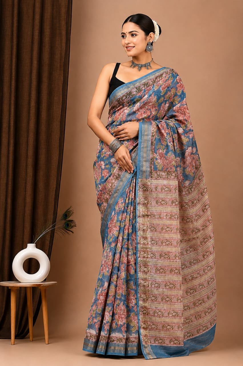 Maheshwari Hand Block Printed Saree