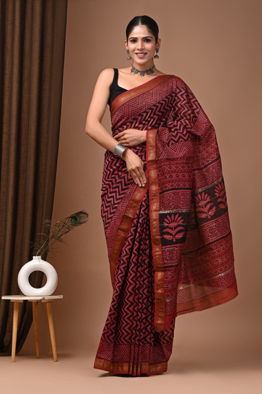 Maheshwari Hand Block Printed Saree