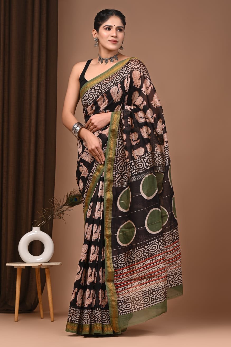 Maheshwari Hand Block Printed Saree