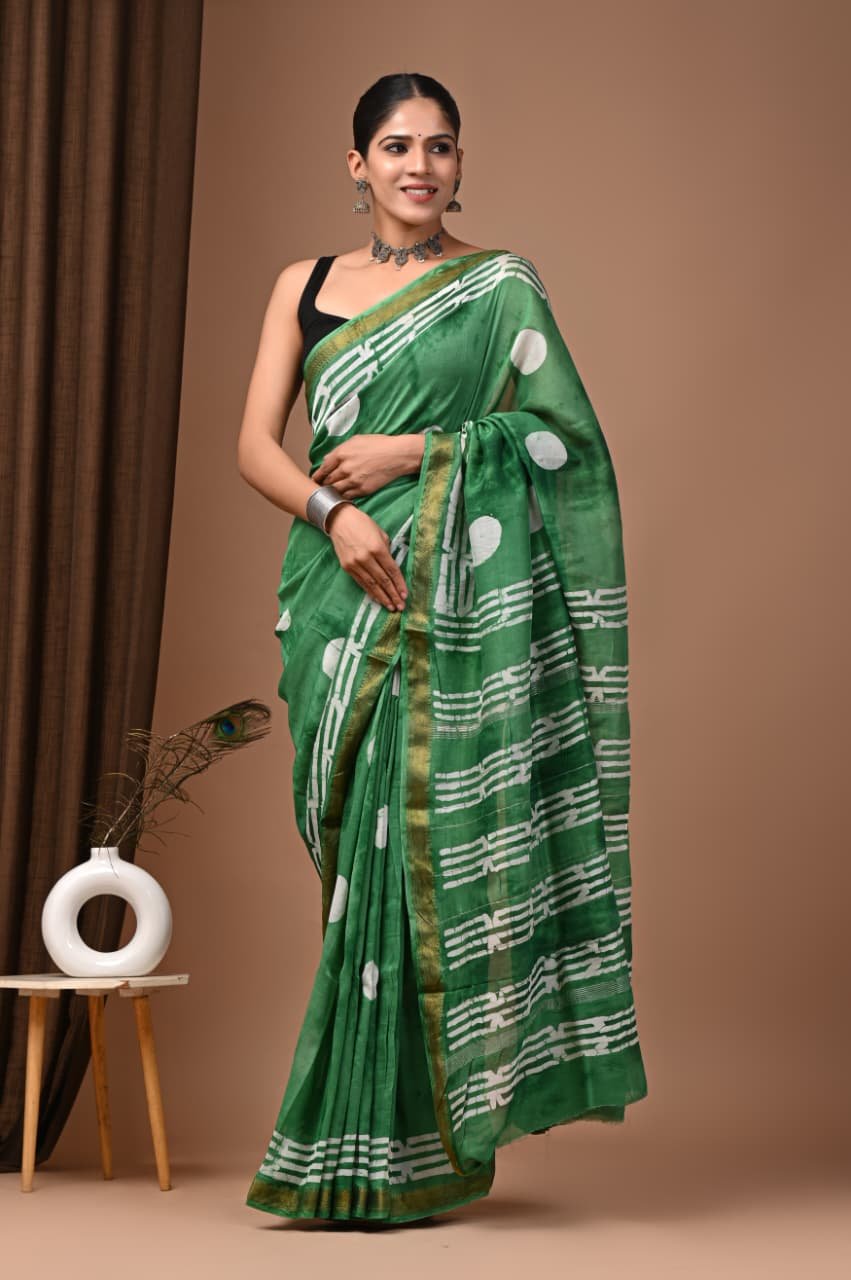 Maheshwari Hand Block Printed Saree