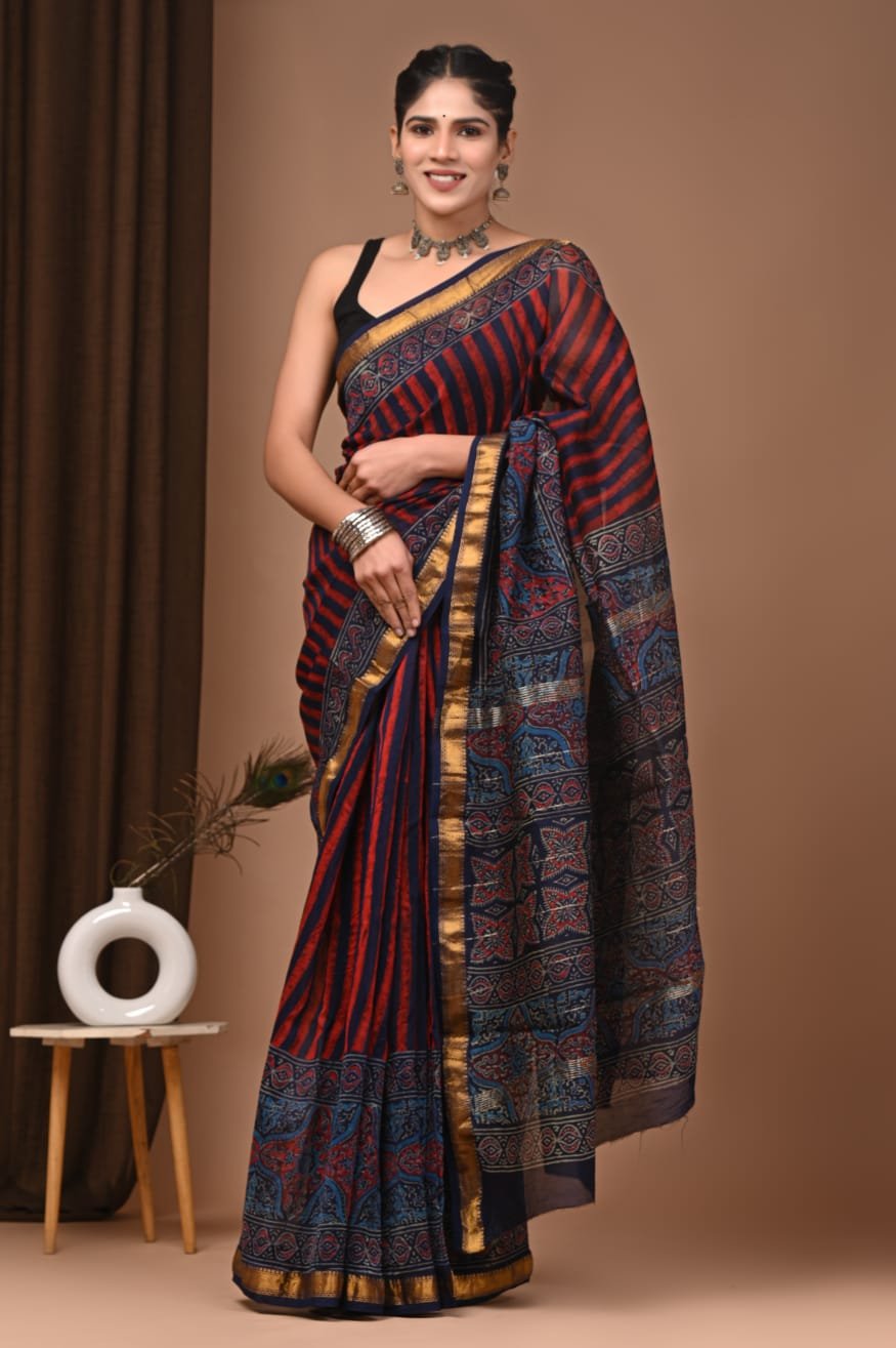 Maheshwari Hand Block Printed Saree