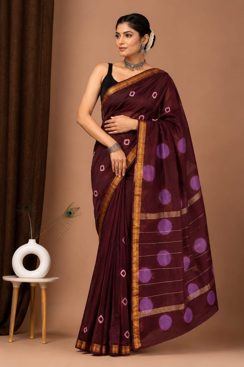Maheshwari Hand Block Printed Saree