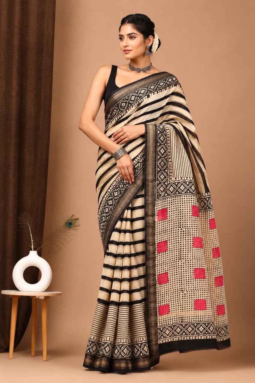 Maheshwari Hand Block Printed Saree