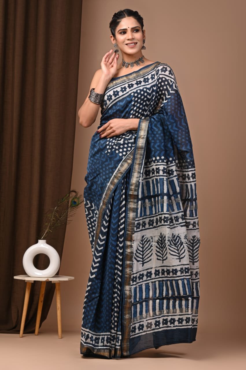 Maheshwari Hand Block Printed Saree