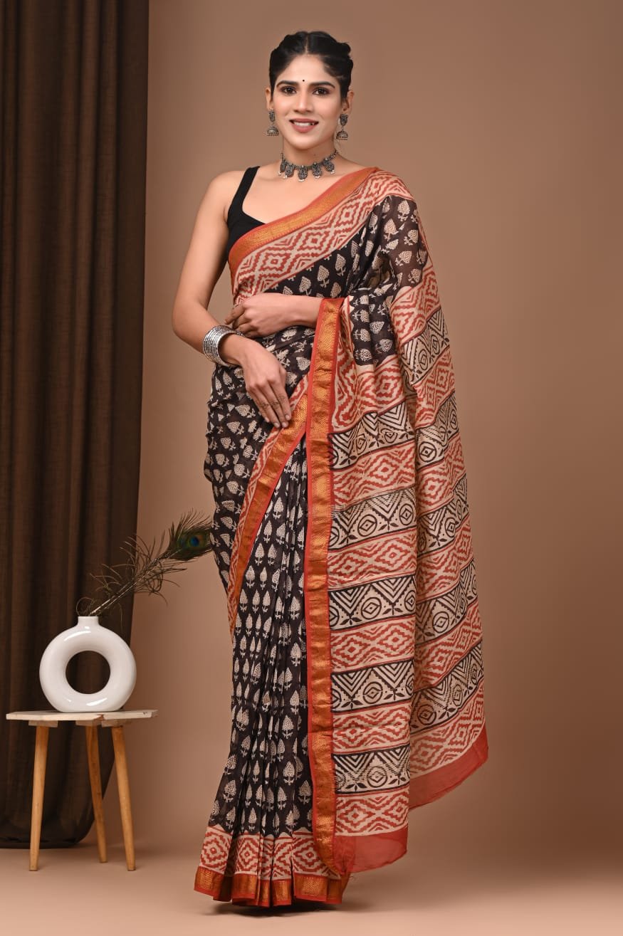 Maheshwari Hand Block Printed Saree