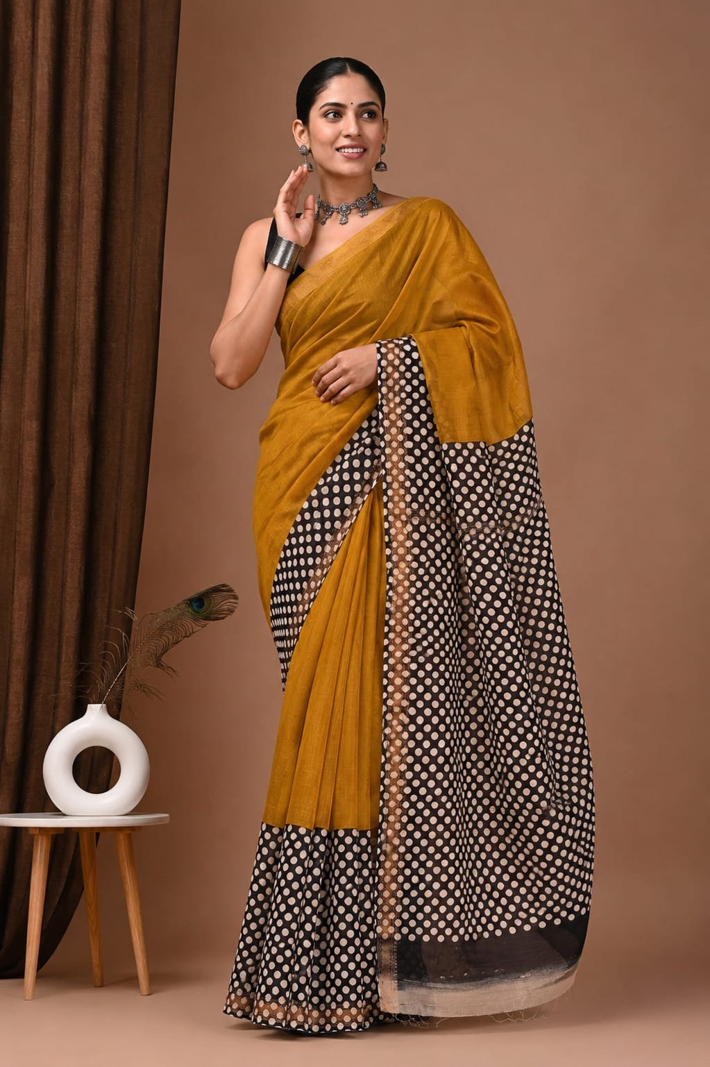 Maheshwari Hand Block Printed Saree