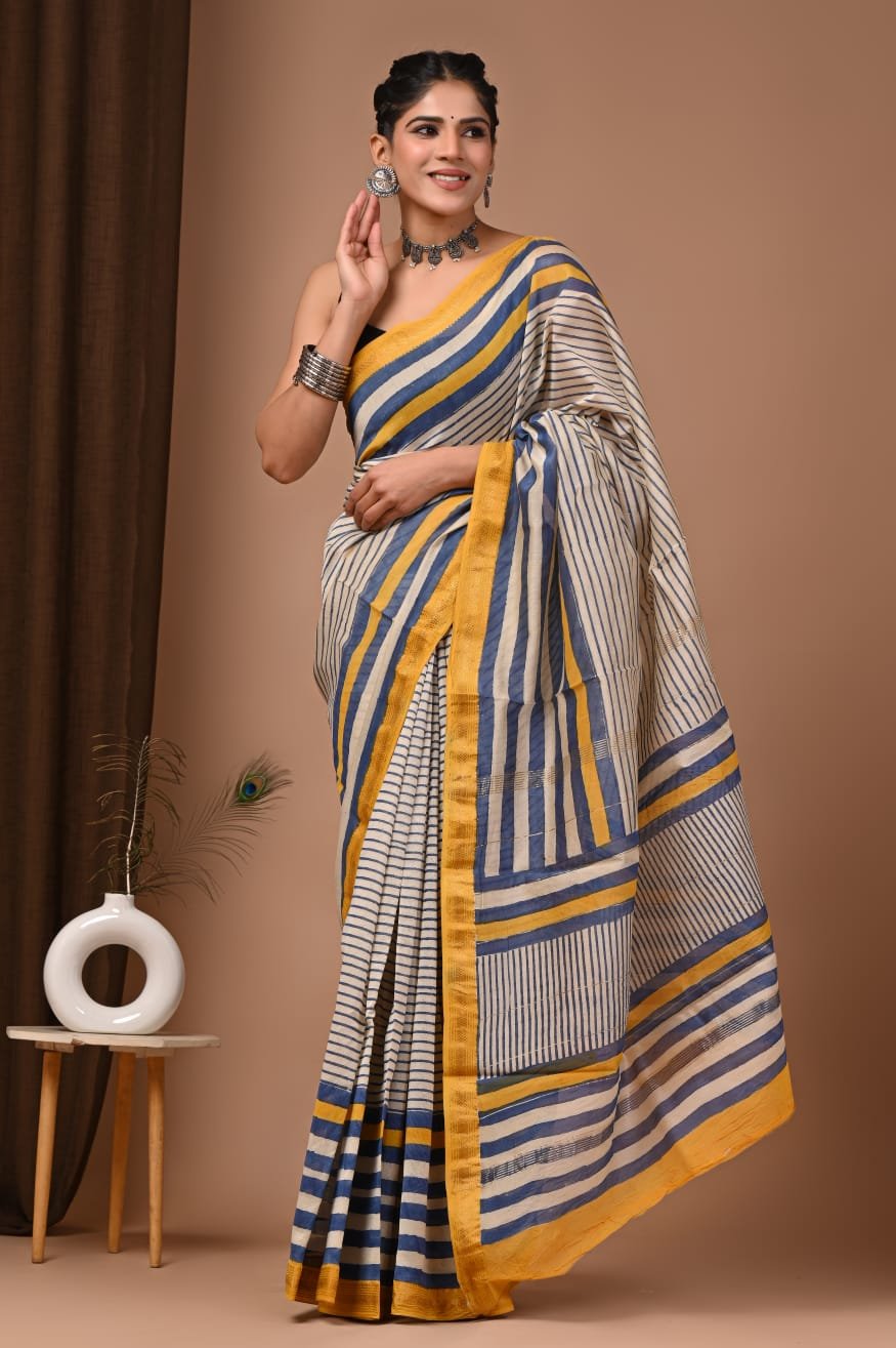 Maheshwari Hand Block Printed Saree
