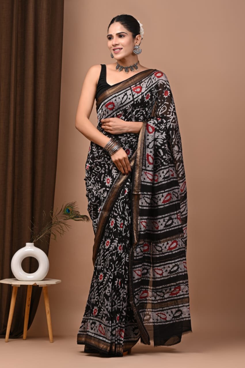 Maheshwari Hand Block Printed Saree