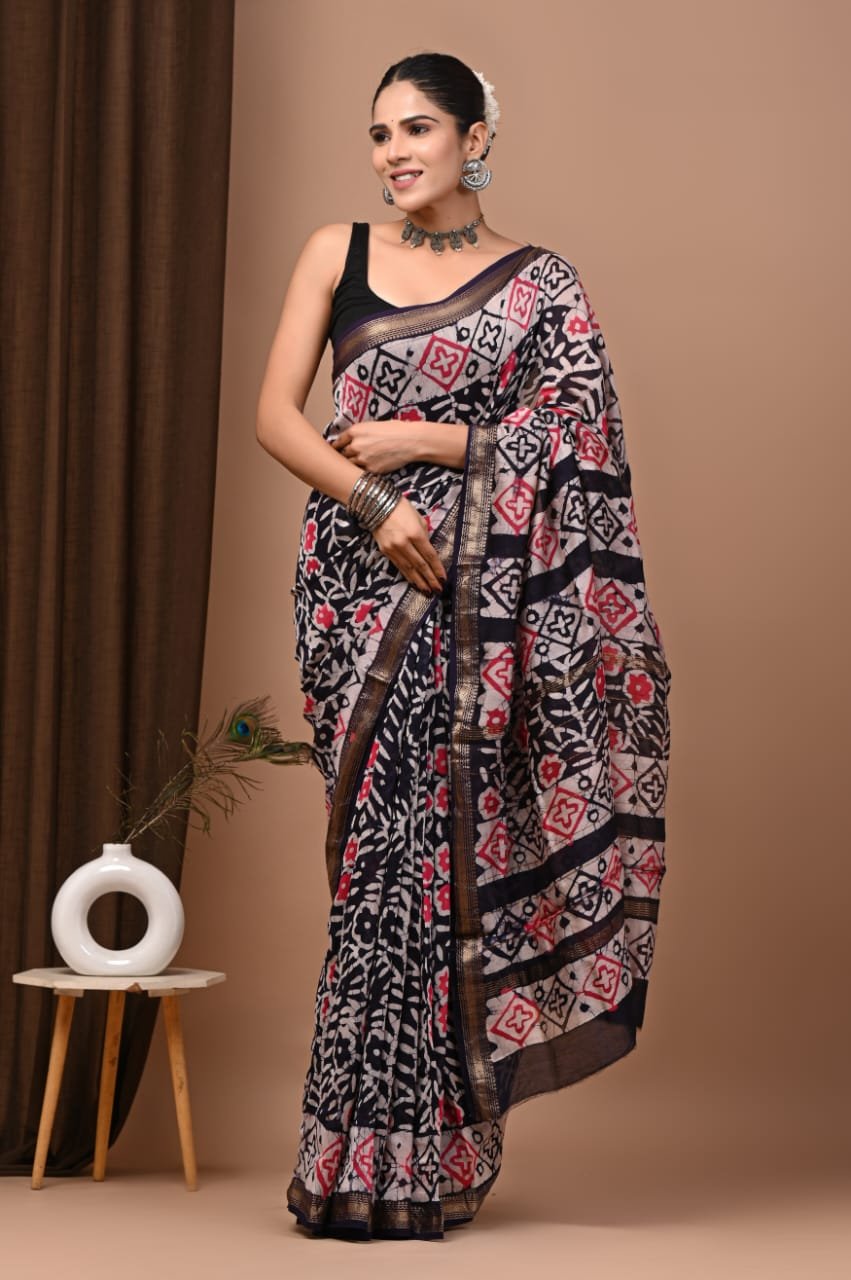Maheshwari Hand Block Printed Saree