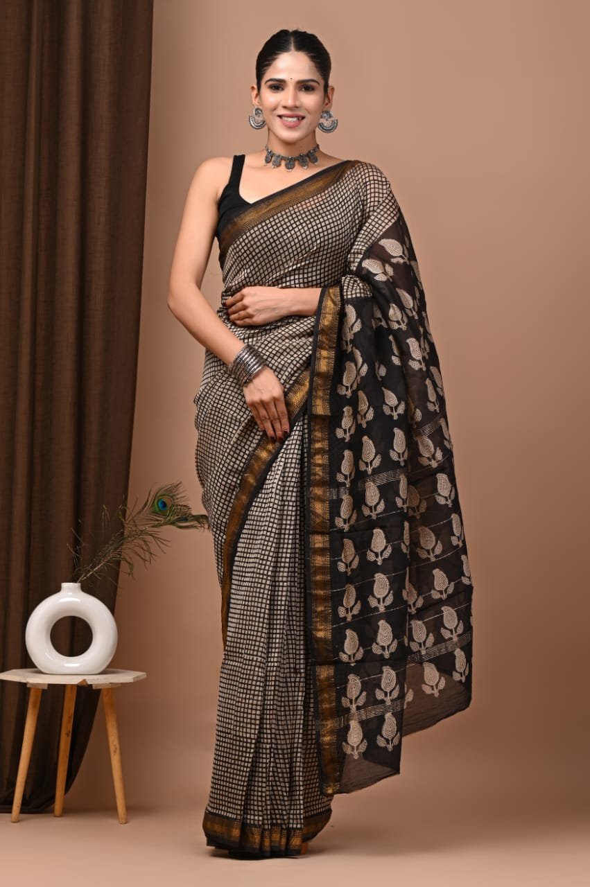 Maheshwari Hand Block Printed Saree