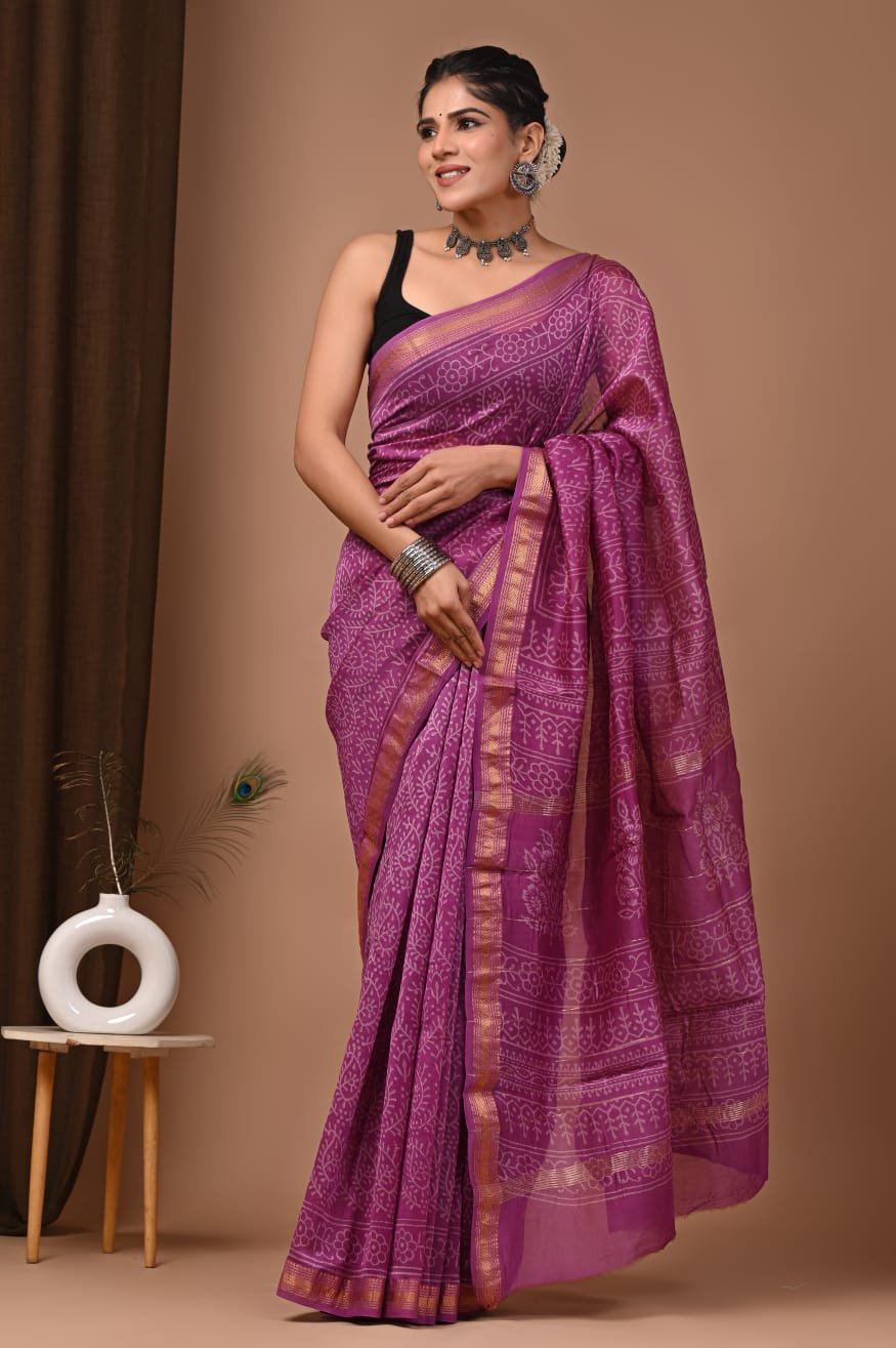 Maheshwari Hand Block Printed Saree