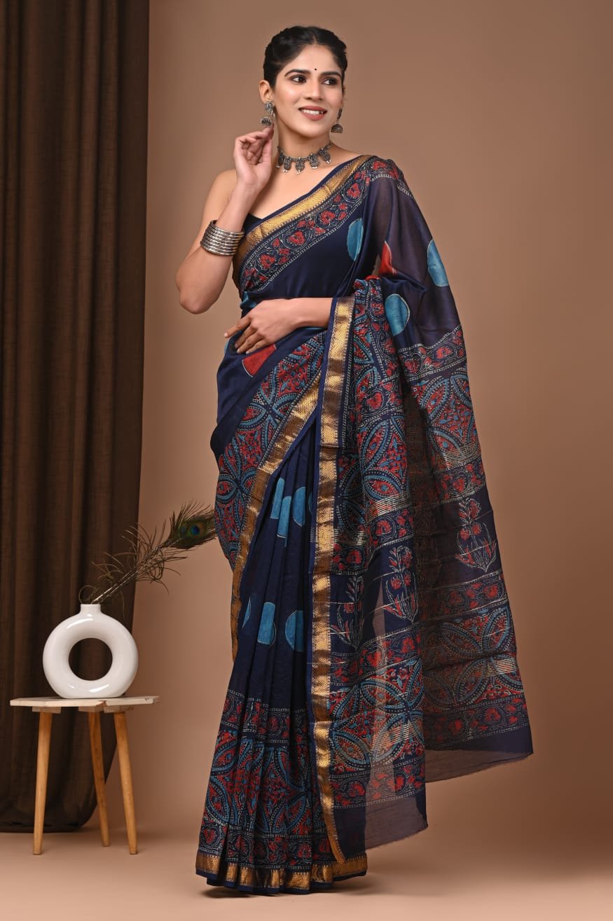 Maheshwari Hand Block Printed Saree